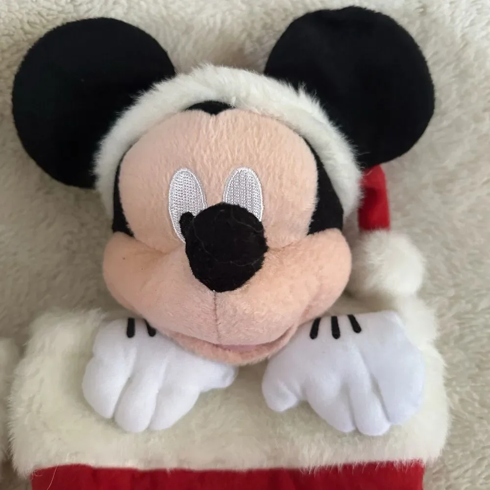 Disney Mickey Minnie Mouse Set Of 2 3D Plush Head Christmas Stocking Snowflakes